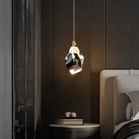 Modern Bedroom Gold Clear Faceted Crystal Pendant Light Image - 2