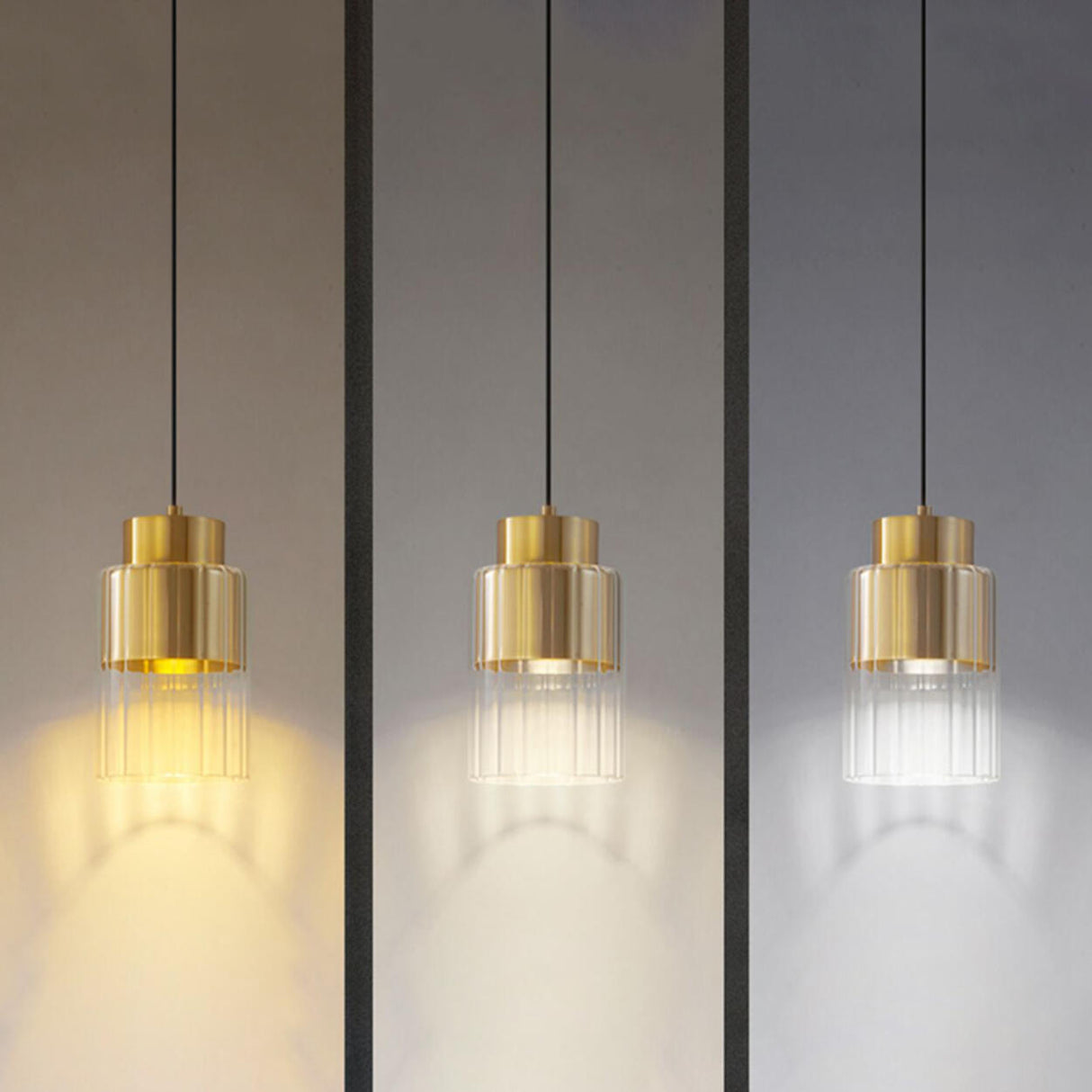 Modern Bedroom Gold Clear Glass Cylinder Pendant Light Image - 10