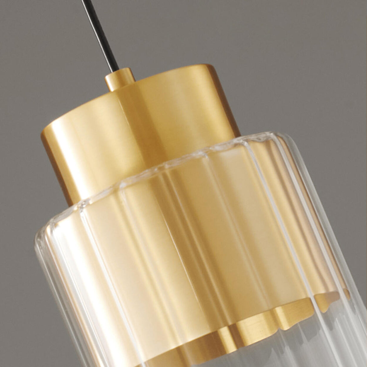 Modern Bedroom Gold Clear Glass Cylinder Pendant Light Image - 12