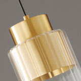 Modern Bedroom Gold Clear Glass Cylinder Pendant Light Image - 12