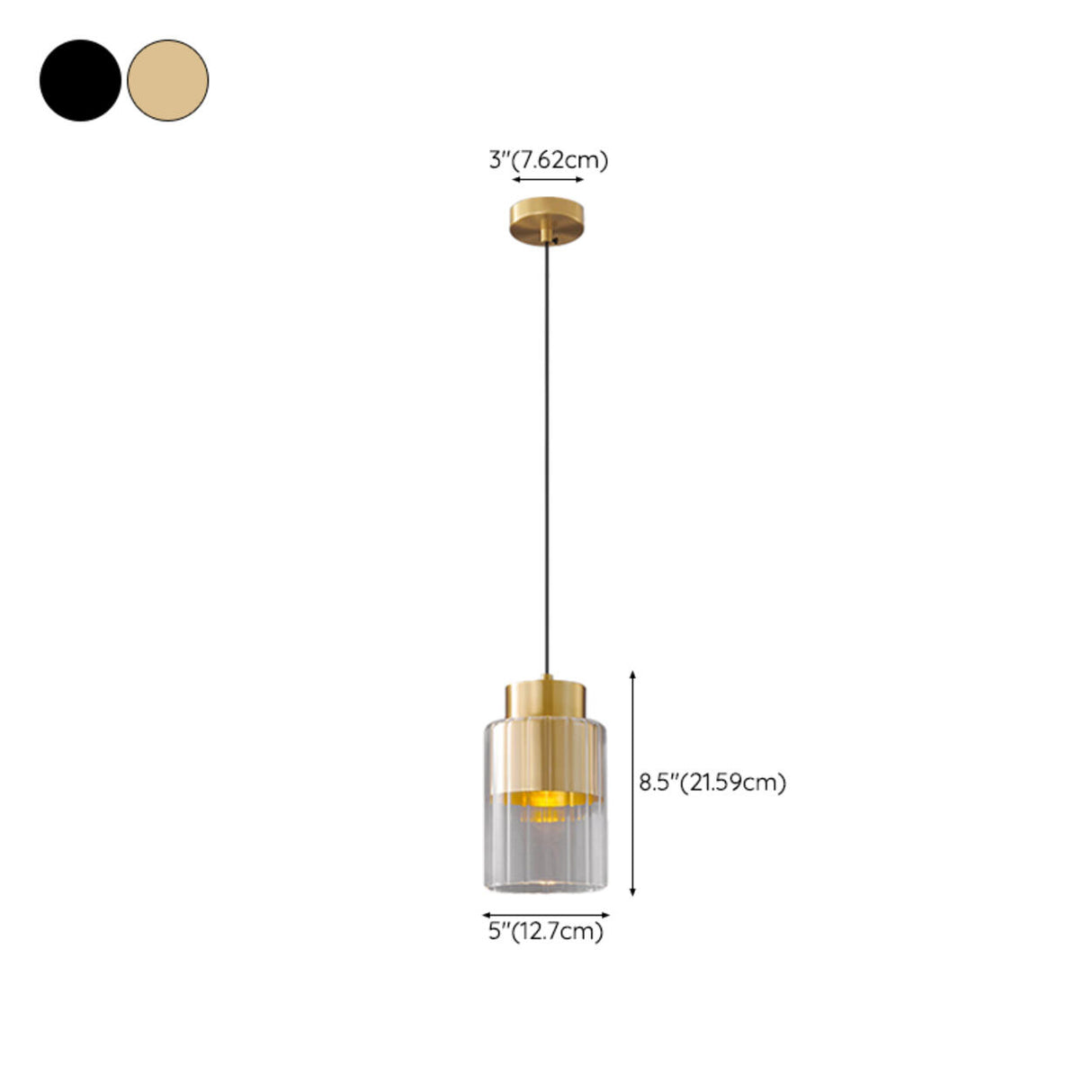 Modern Bedroom Gold Clear Glass Cylinder Pendant Light 