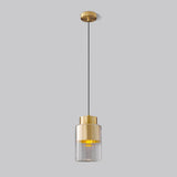 Modern Bedroom Gold Clear Glass Cylinder Pendant Light Image - 3