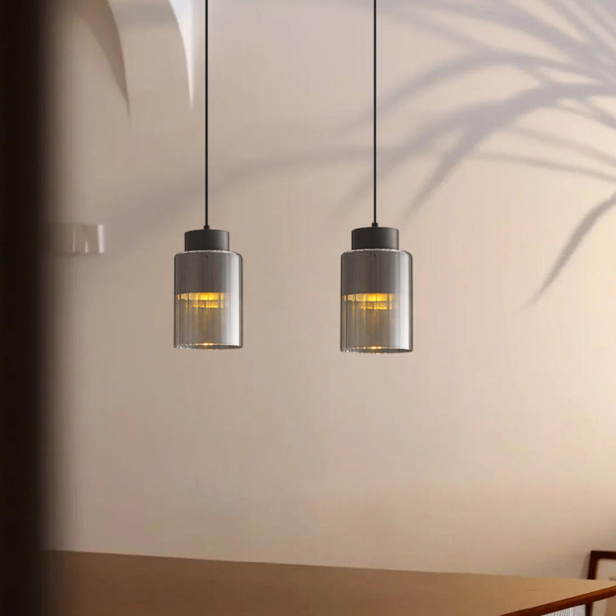 Modern Bedroom Gold Clear Glass Cylinder Pendant Light Image - 4