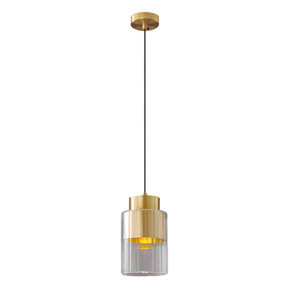 Modern Bedroom Gold Clear Glass Cylinder Pendant Light Image - 7