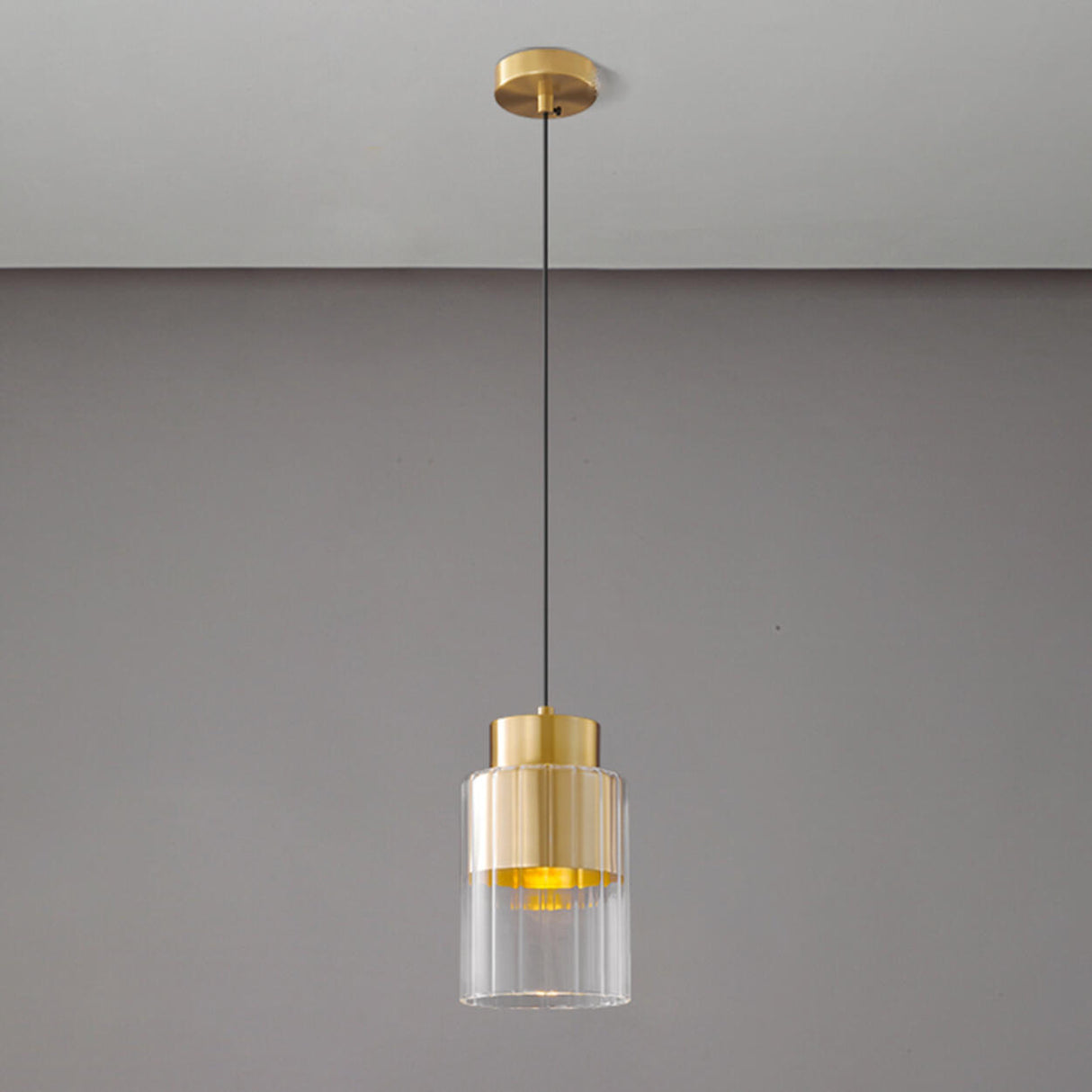 Modern Bedroom Gold Clear Glass Cylinder Pendant Light Image - 9