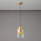 Modern Bedroom Gold Clear Glass Cylinder Pendant Light Image - 9