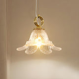 Modern Bedroom Gold Clear Glass Flower Pendant Light Image - 4