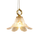 Modern Bedroom Gold Clear Glass Flower Pendant Light Image - 5