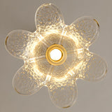 Modern Bedroom Gold Clear Glass Flower Pendant Light Image - 9