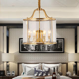 Modern Bedroom Gold Clear Glass Lantern Pendant Chandelier Image - 6