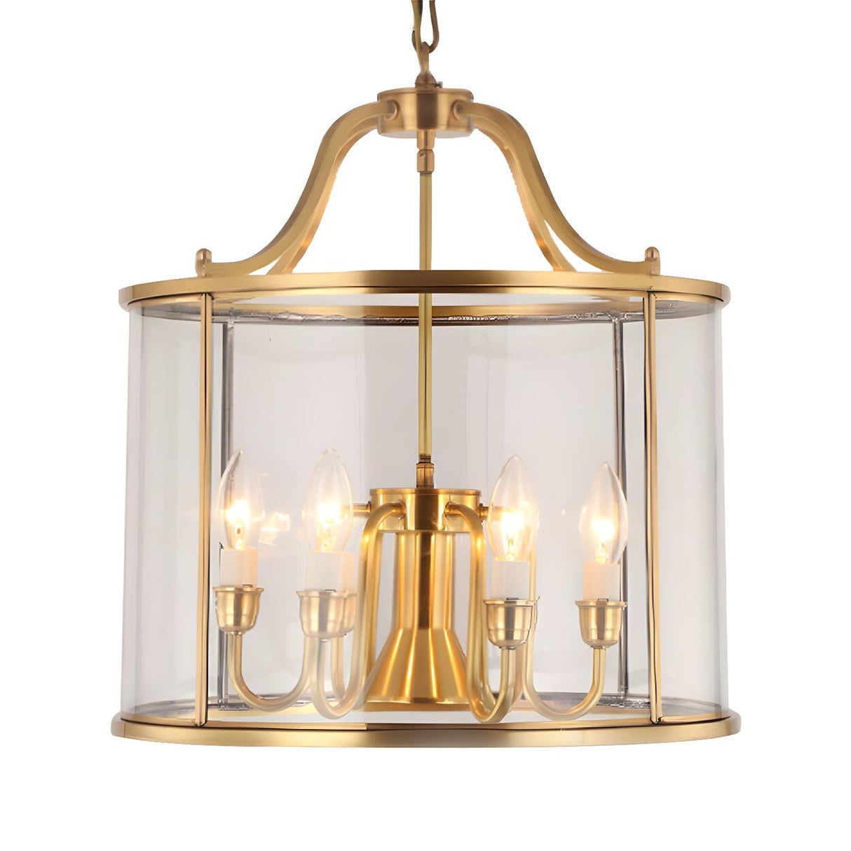 Modern Bedroom Gold Clear Glass Lantern Pendant Chandelier Image - 7