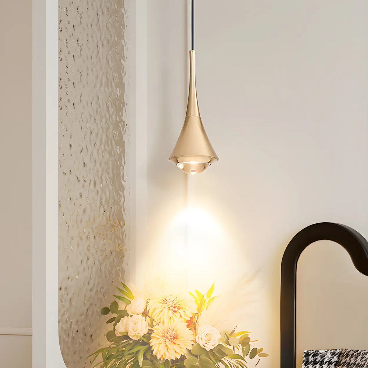 Modern Bedroom Gold Cone Pendant Light Adjustable Height Image - 1