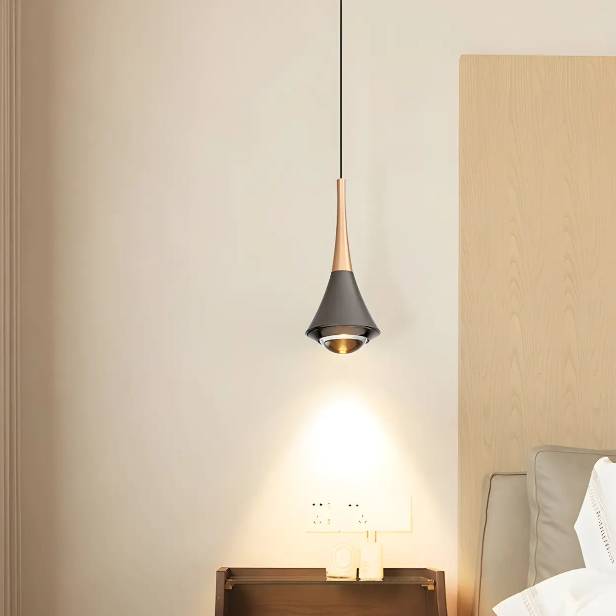 Modern Bedroom Gold Cone Pendant Light Adjustable Height Image - 4