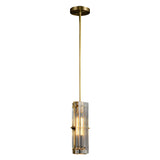 Modern Bedroom Gold Cylindrical Clear Crystal Pendant Light Image - 5