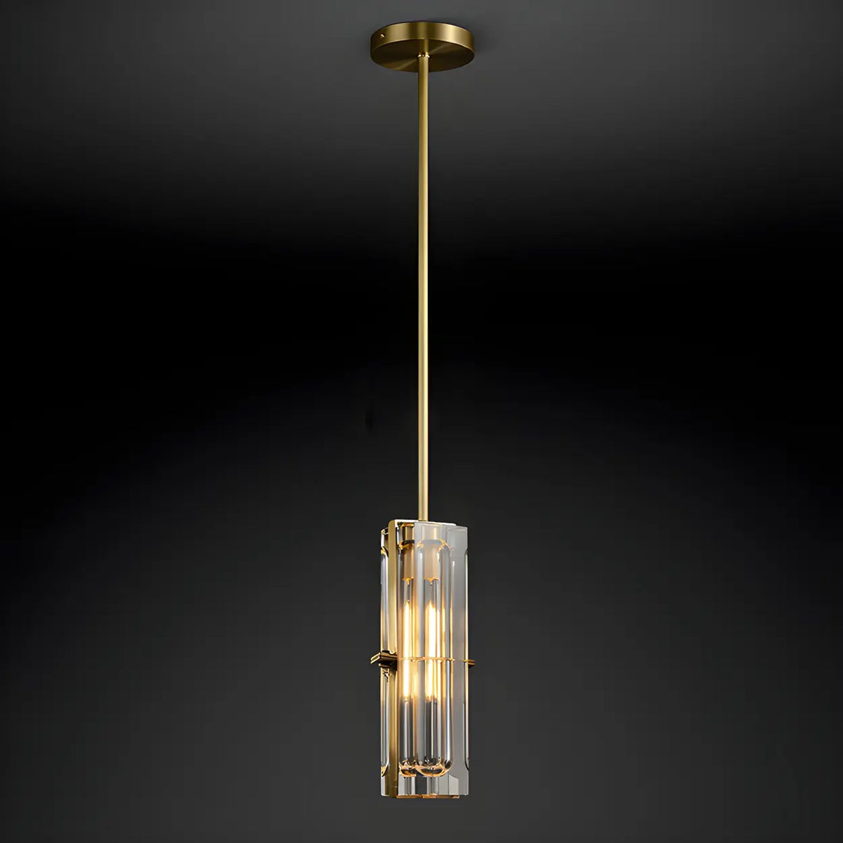 Modern Bedroom Gold Cylindrical Clear Crystal Pendant Light Image - 6