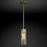 Modern Bedroom Gold Cylindrical Clear Crystal Pendant Light Image - 6