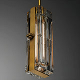 Modern Bedroom Gold Cylindrical Clear Crystal Pendant Light Image - 7