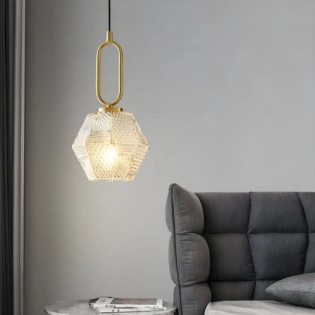 Modern Bedroom Gold Geometric Glass Pendant Light Image - 1