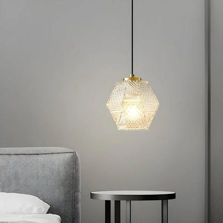 Modern Bedroom Gold Geometric Glass Pendant Light Image - 2