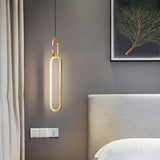 Modern Bedroom Gold Oval Frame LED Pendant Light Image - 16