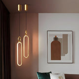 Modern Bedroom Gold Oval Frame LED Pendant Light Image - 17