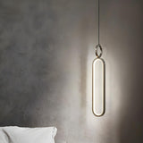 Modern Bedroom Gold Oval Frame LED Pendant Light Image - 3