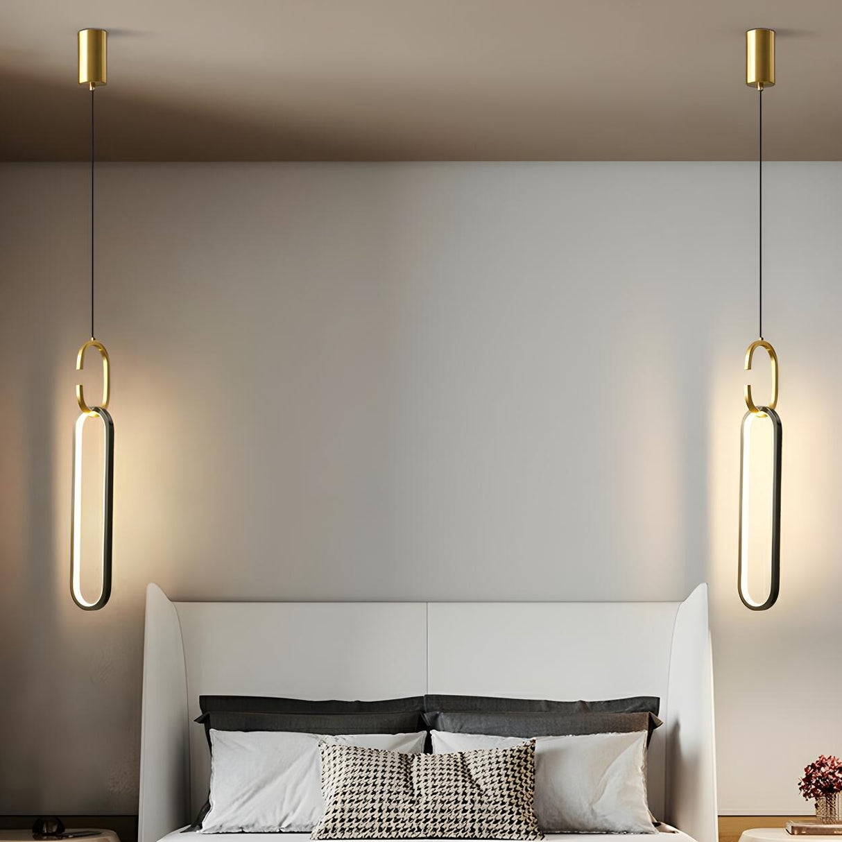 Modern Bedroom Gold Oval Frame LED Pendant Light Image - 8