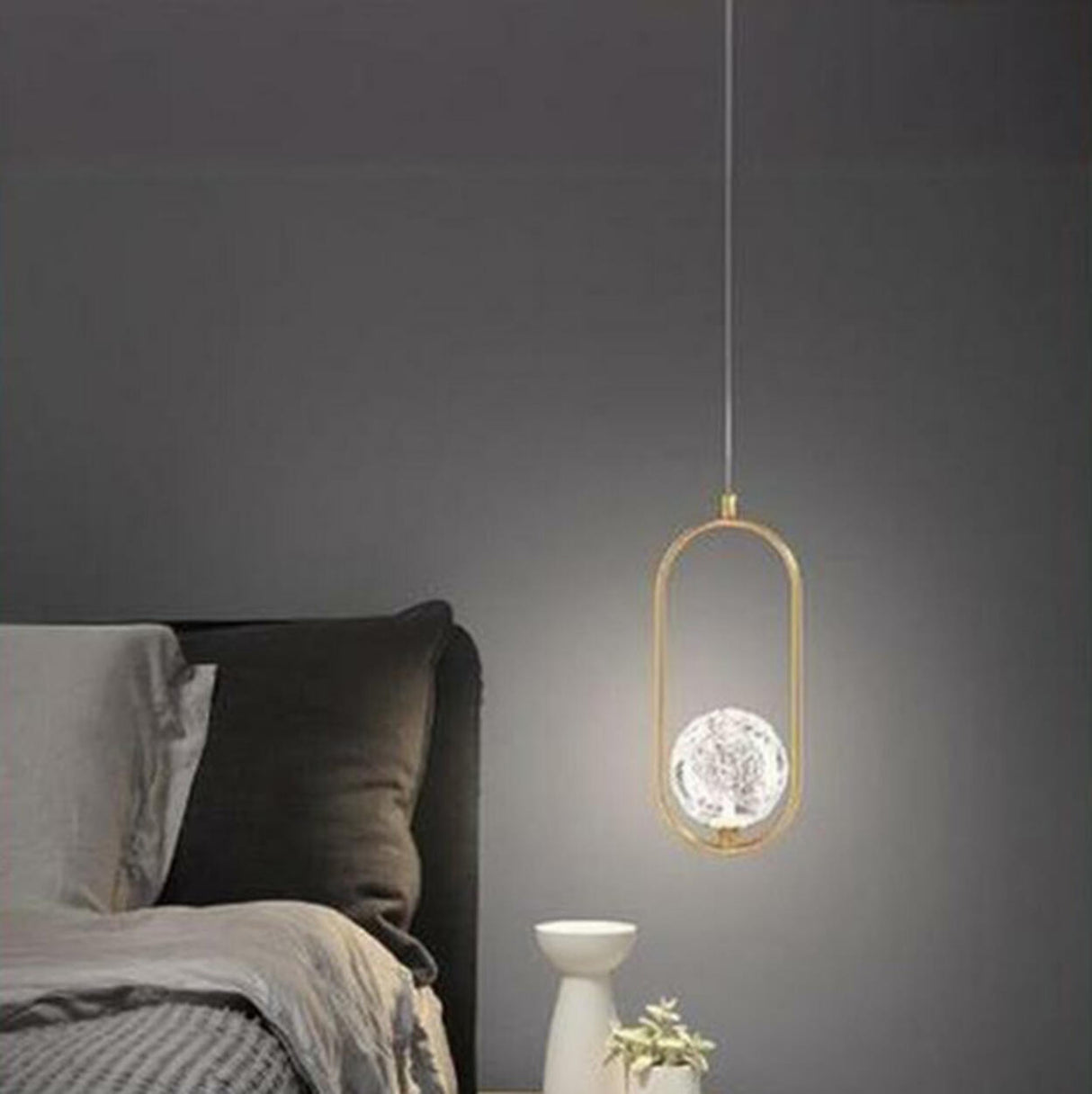 Modern Bedroom Gold Ring Clear Crystal Globe Pendant Light Image - 3