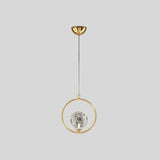 Modern Bedroom Gold Ring Clear Crystal Globe Pendant Light Image - 7