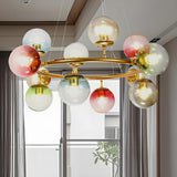 Modern Bedroom Gold Ring Colorful Glass Globe Chandelier Image - 1