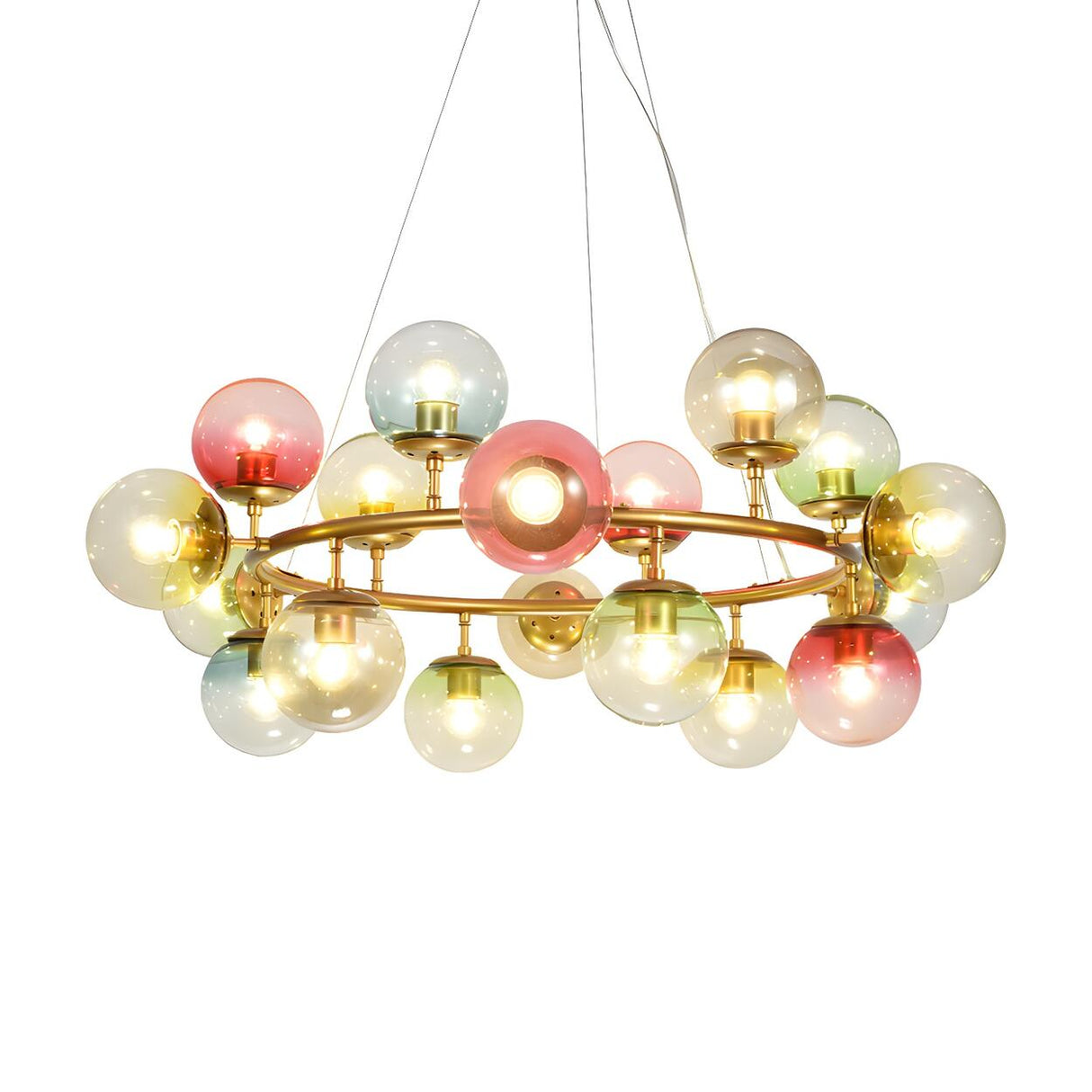 Modern Bedroom Gold Ring Colorful Glass Globe Chandelier Image - 11