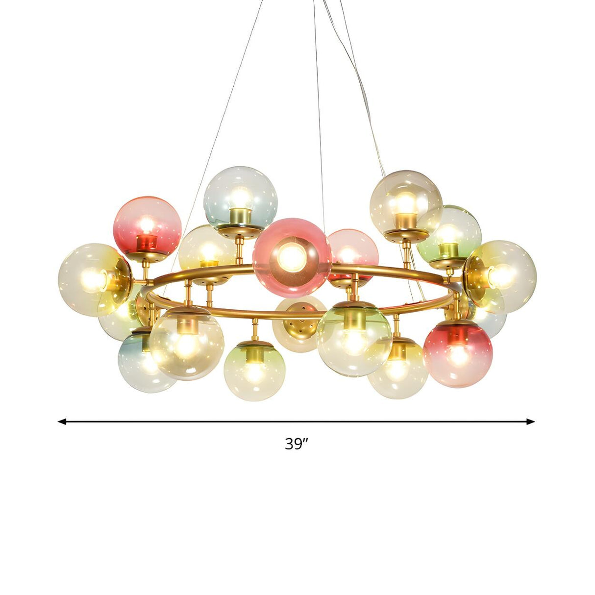 Modern Bedroom Gold Ring Colorful Glass Globe Chandelier Image - 12