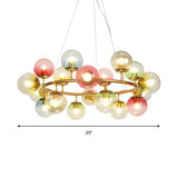 Modern Bedroom Gold Ring Colorful Glass Globe Chandelier Image - 12