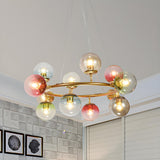 Modern Bedroom Gold Ring Colorful Glass Globe Chandelier Image - 2