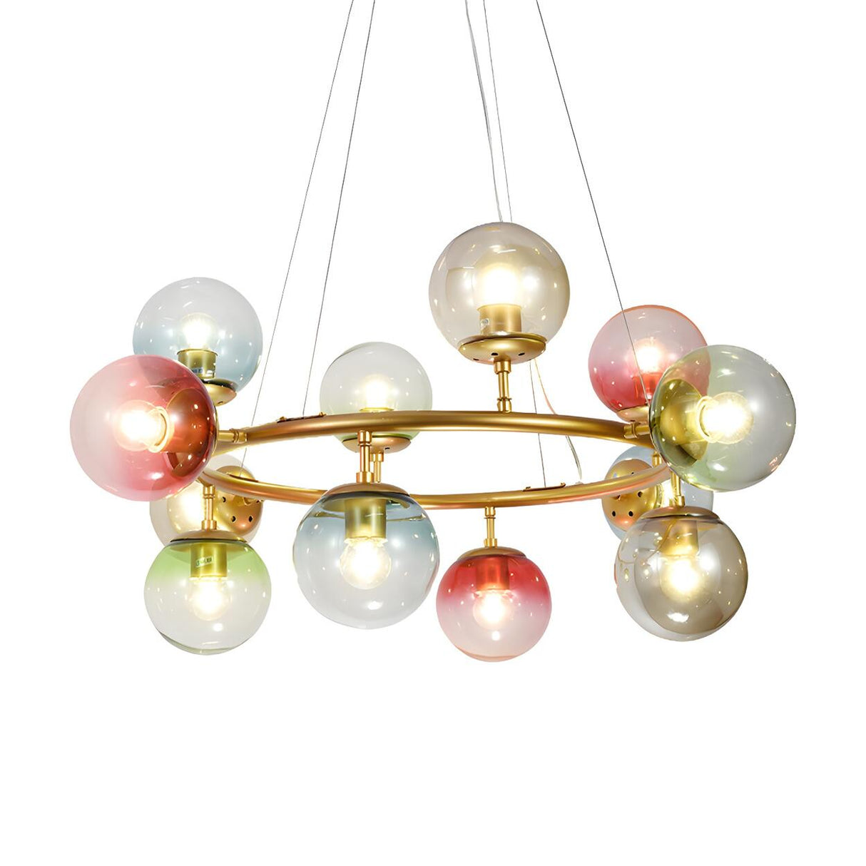 Modern Bedroom Gold Ring Colorful Glass Globe Chandelier Image - 3