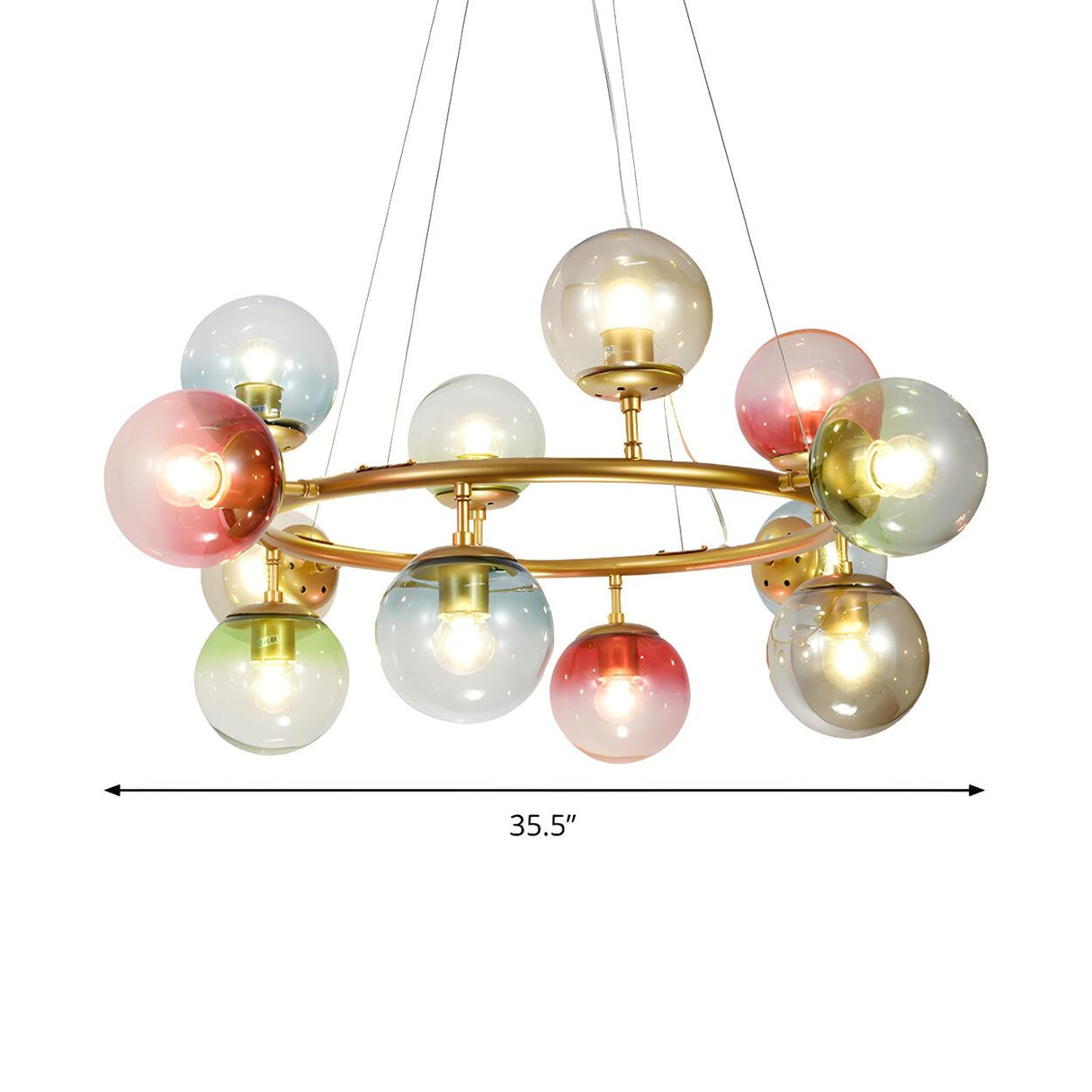 Modern Bedroom Gold Ring Colorful Glass Globe Chandelier Image - 4