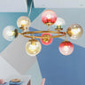 Modern Bedroom Gold Ring Colorful Glass Globe Chandelier Image - 5