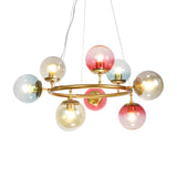 Modern Bedroom Gold Ring Colorful Glass Globe Chandelier Image - 7