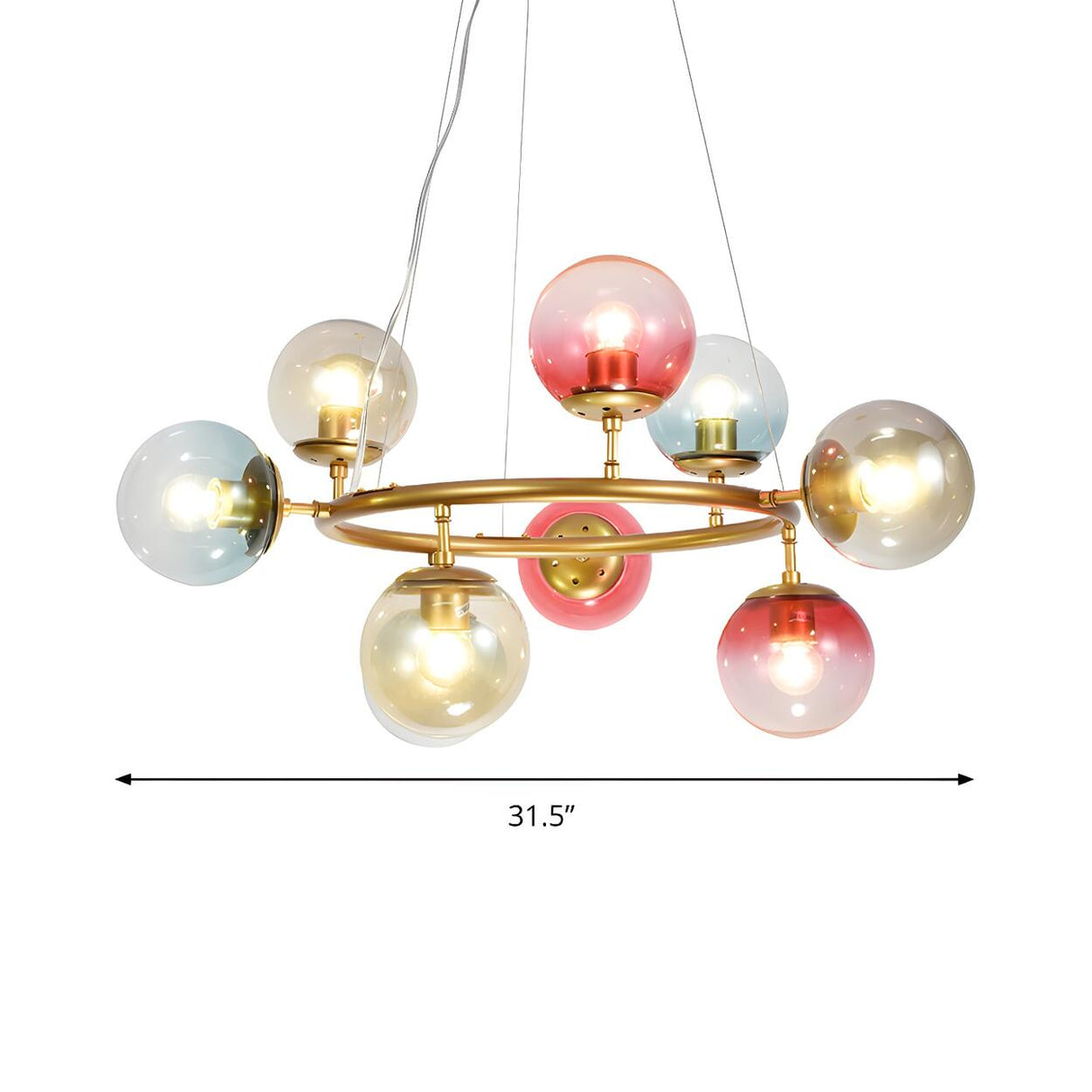 Modern Bedroom Gold Ring Colorful Glass Globe Chandelier Image - 8