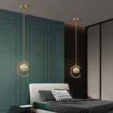 Modern Bedroom Gold Ring Crystal Globe Pendant Light Image - 1