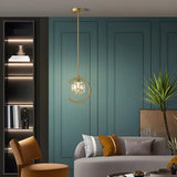 Modern Bedroom Gold Ring Crystal Globe Pendant Light Image - 2