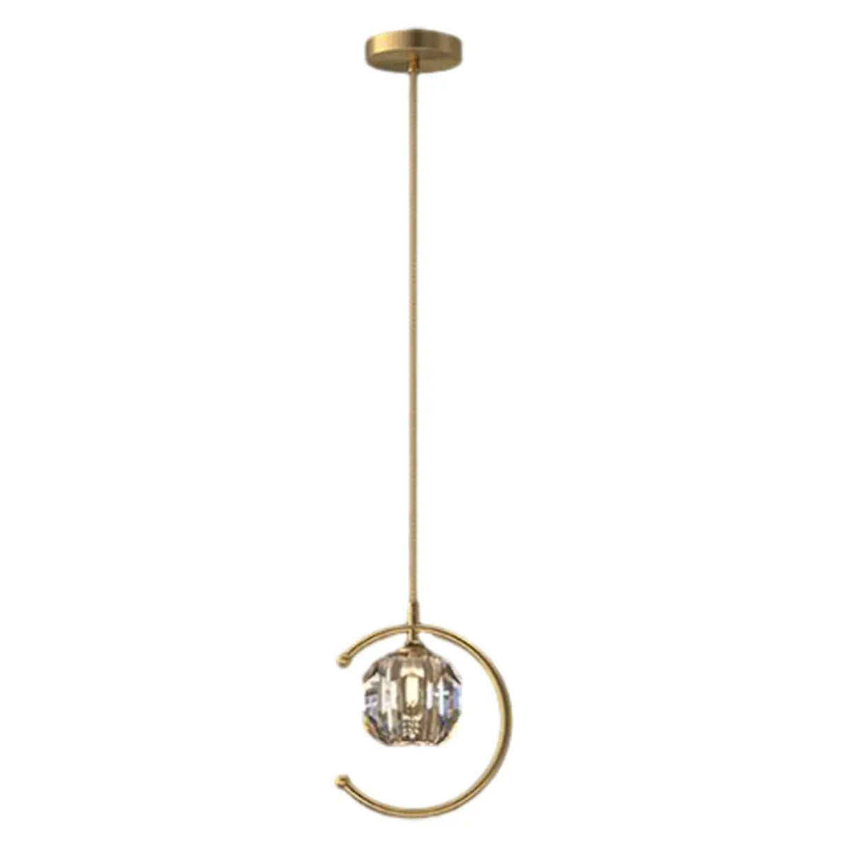 Modern Bedroom Gold Ring Crystal Globe Pendant Light Image - 5