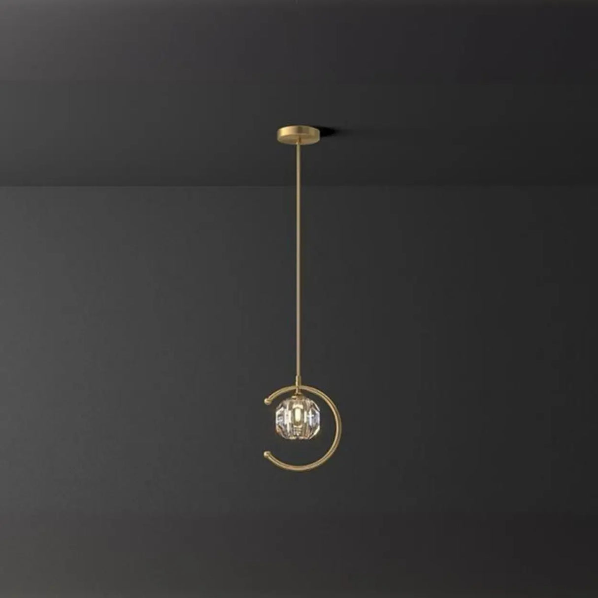 Modern Bedroom Gold Ring Crystal Globe Pendant Light Image - 6