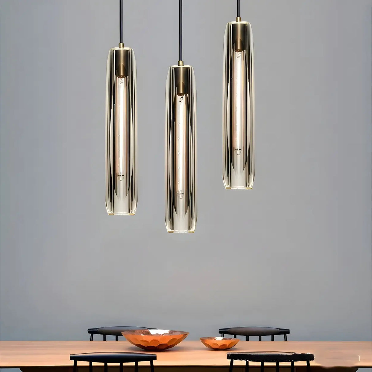 Modern Bedroom Gray Cylinder Crystal Pendant Light Kitchen Image - 10