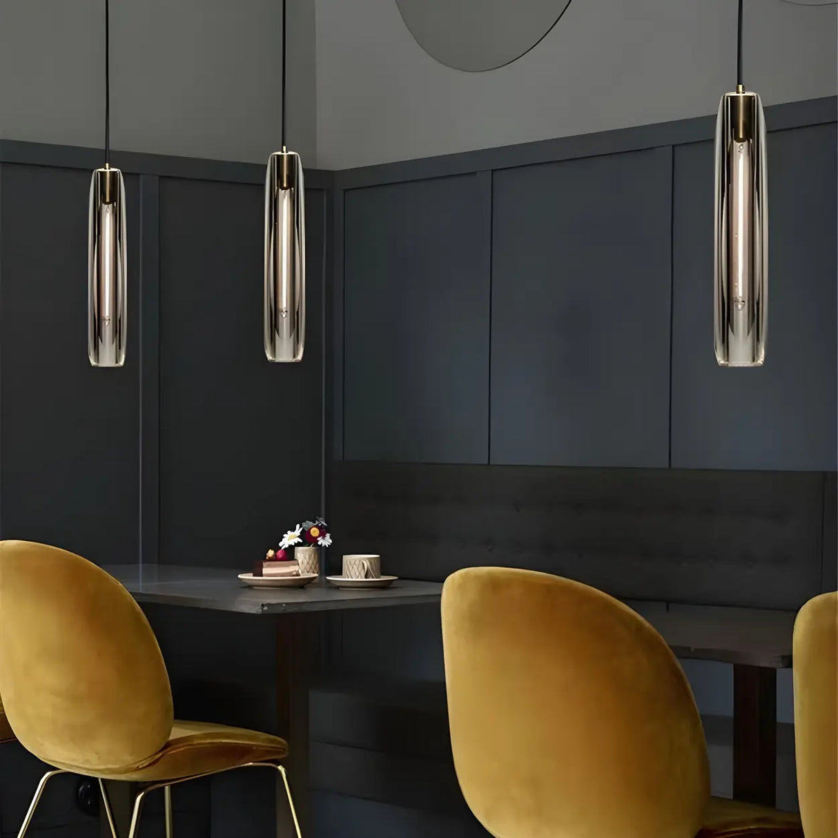 Modern Bedroom Gray Cylinder Crystal Pendant Light Kitchen Image - 11