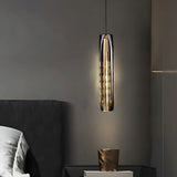 Modern Bedroom Gray Cylinder Crystal Pendant Light Kitchen Image - 2