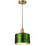 Modern Bedroom Green Glass Cylinder Pendant Light Image - 10