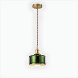 Modern Bedroom Green Glass Cylinder Pendant Light Image - 2