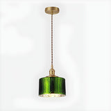 Modern Bedroom Green Glass Cylinder Pendant Light Image - 3