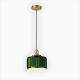 Modern Bedroom Green Glass Cylinder Pendant Light Image - 5